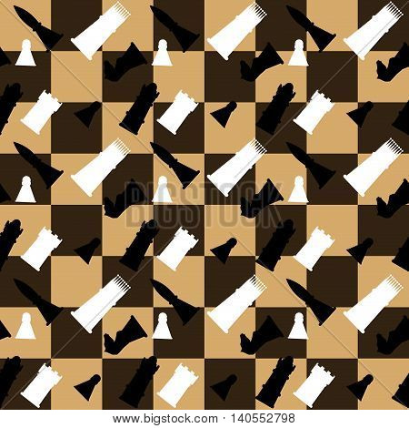 Pattern seamless chess boards and chess pieces. Challenge strategy game. Vector illustration