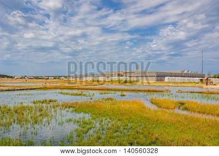 View at famous salty fields in town of Nin, Croatia.