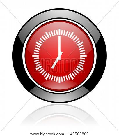 Modern design red and black round glossy clock vector icon