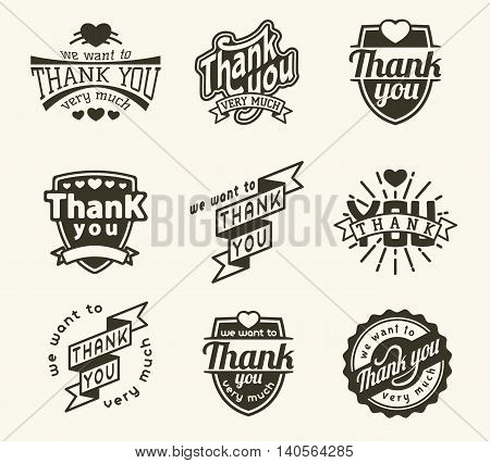 Vintage label Thank You text vector badge. Thank you text design label card lettering type banner symbol. Letter typography thank you badge logo decorative calligraphic message text