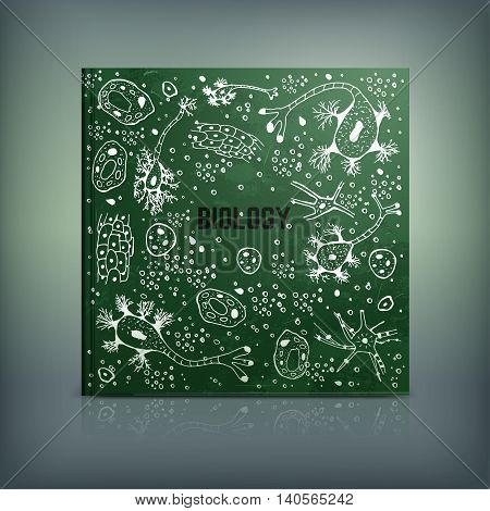 Vector biology brochure cover template. Modern backgrounds for poster, print, flyer, book, booklet, brochure and leaflet design. Editable graphic illustration in dark green and white colors