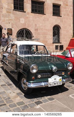 Nurnberg Bavaria / Germany - July 19th 2014: green vintage car at Sud - Rallye- Historic event in Nurnberg