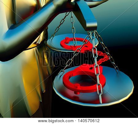 Themis statue and handcuffs 3d rendering