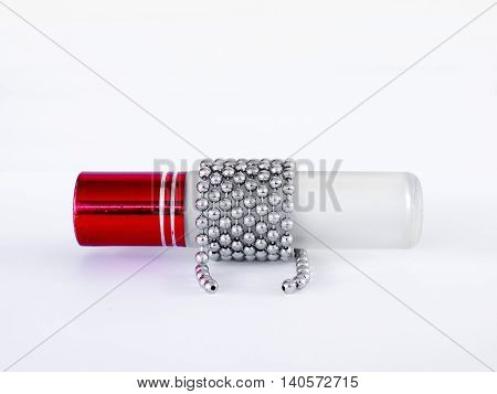 Silver jewelry chain, isolated on white background .