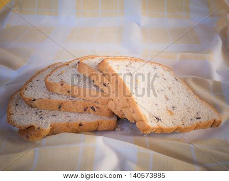 cereal bread in the morning . Placed on brown cloth.