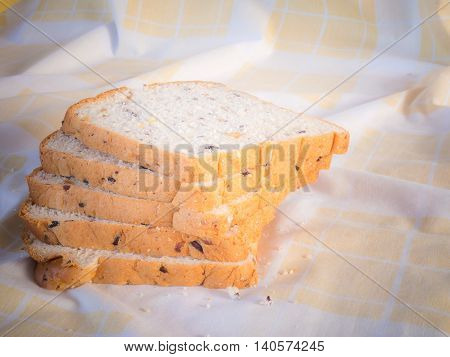 cereal bread in the morning . Placed on brown cloth.