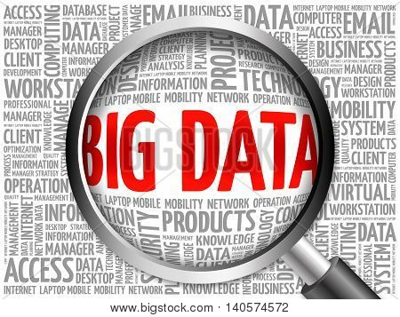 Big Data Word Cloud With Magnifying Glass
