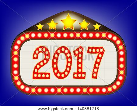 A movie theatre or theatre marquee with the text '2017'