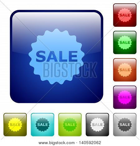 Set of sale badge color glass rounded square buttons