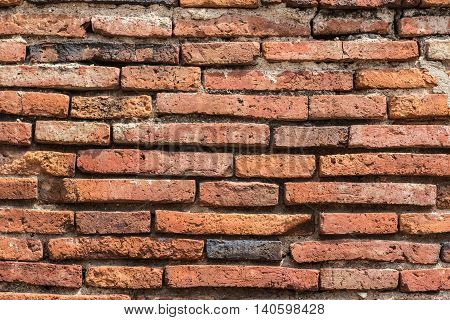 Brick wall of temple, patterned orange background