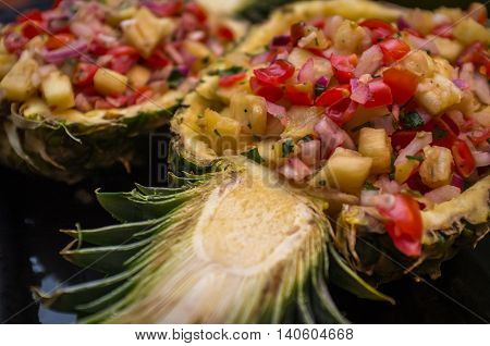 Fancy sweet whole pineapple half salsa South American appetizer