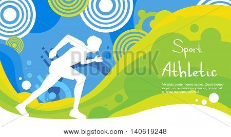 Runner Athlete Sprint Sport Competition Colorful Banner Flat Vector Illustration