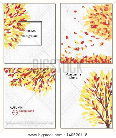 Fall of the leaves. Hello autumn. Leaves are drawn. Backgrounds with hand drawn autumn leaves. Sketch, design elements. Vector. Ard, invitation, Autumn time