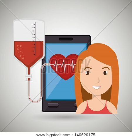 woman young bood smartphone vector illustration eps 10