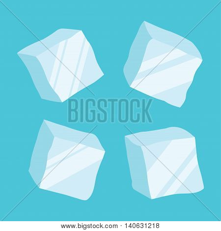Set of four opaque ice cubes in blue colors