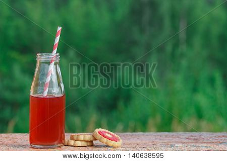 Closeup Of A Red Detox Drink With A Red Drinking Straw