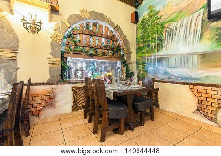MOSCOW - JULY 2014: The interior in a nautical theme of the restaurant 