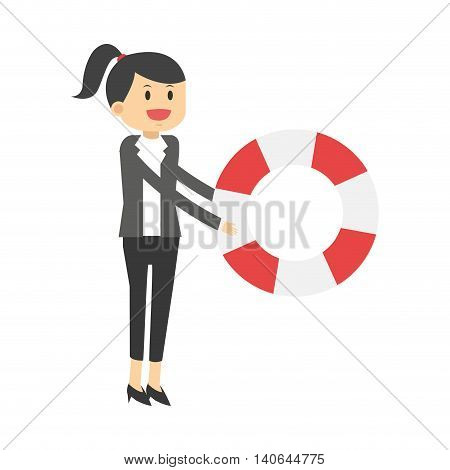 flat design business woman with life preserver icon vector illustration