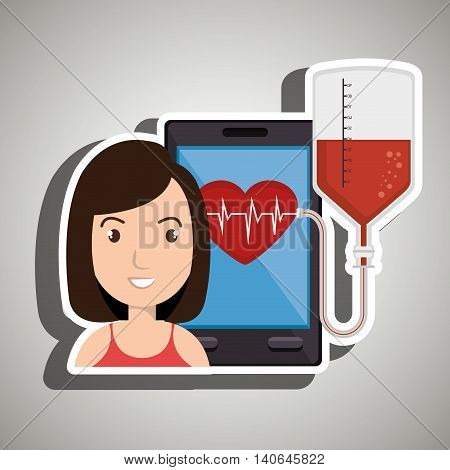 woman young bood smartphone vector illustration eps 10