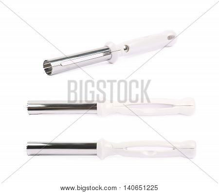 Cupcake corer tool for the core removal, isolated over the white background, set of three different foreshortenings