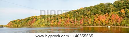Panoramic View of Fall Colors Along the St. Croix River near Stillwater Minnesota