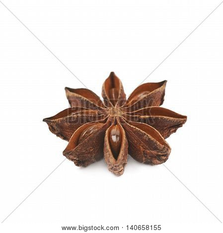 Single Chinese star anise seed isolated over the white background