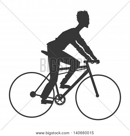 flat design man riding bike silhouette icon vector illustration