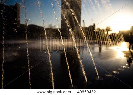 Beautiful fountain in Park, Ancient Bukhara city in Uzbekistan