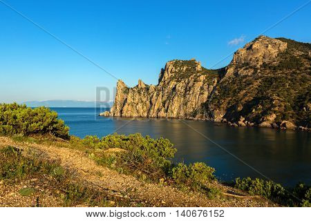 View of Blue bay and mount Karaul-Oba. Mountains in Crimea at the Black sea.