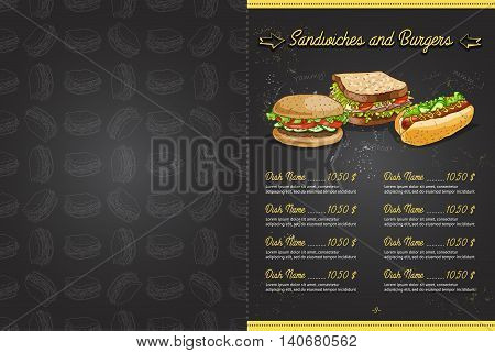 Drawing color horisontal menu design on blackboard, pages 2, 3. Vector illustration, EPS 10