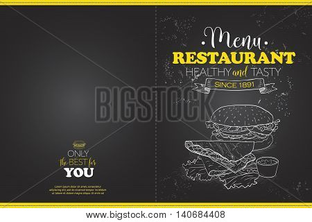 Cover Scetch horisontal menu design on a a blackboard. Vector illustration, EPS 10