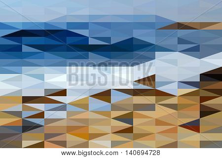 Stylezed landscape of Black Sea shore made of rightangled triangle shapes