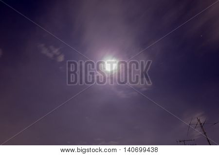 blur and soft focus full moon night sky in Thailand.(Selective focus andcolor effects )