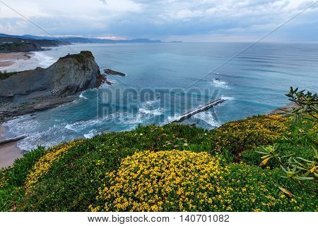 Spring Sunset Ocean Coast.