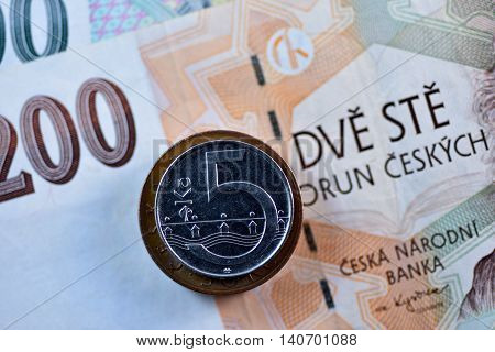 Close up Czech Koruna currency, Czech Republic