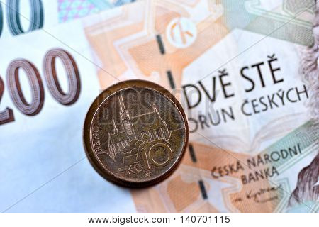 Close up Czech Koruna currency, Czech Republic