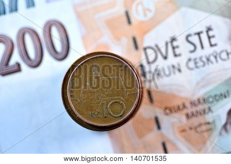 Close up Czech Koruna currency, Czech Republic