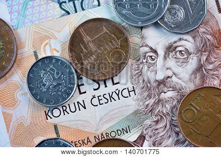 Close up Czech Koruna currency, Czech Republic