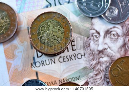 Close up Czech Koruna currency, Czech Republic