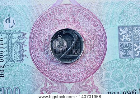 Close up Czech Koruna currency, Czech Republic