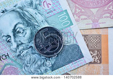 Close up Czech Koruna currency, Czech Republic