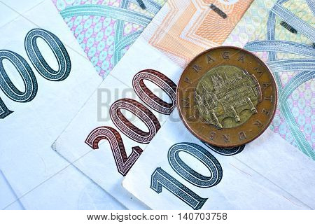 Close up Czech Koruna currency, Czech Republic