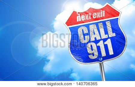 call 911, 3D rendering, blue street sign