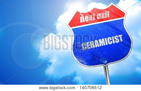 ceramicist, 3D rendering, blue street sign