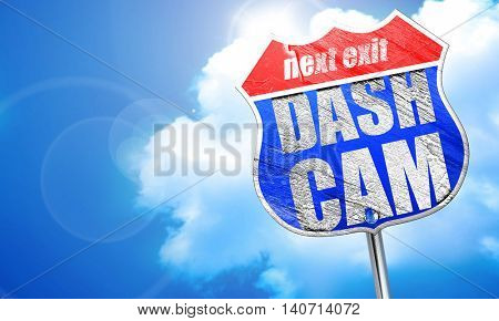 dashcam, 3D rendering, blue street sign
