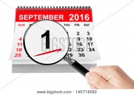 1 september Day Concept. 1 september 2016 calendar with magnifier on a white background