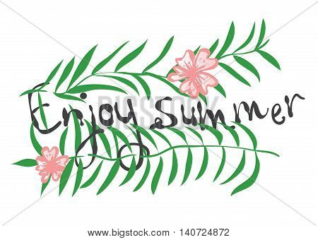 Vector summer card with floral branch. Hand drawing childish background with text