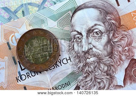 Close up Czech Koruna currency, Czech Republic
