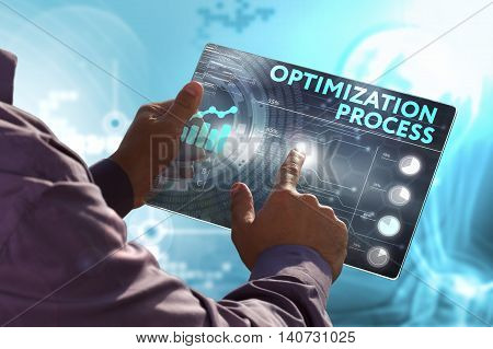 Business, Technology, Internet And Network Concept. Young Business Man, Working On The Tablet Of The