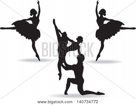 Balerinas Dancers silhouette on white background. Vector illustration